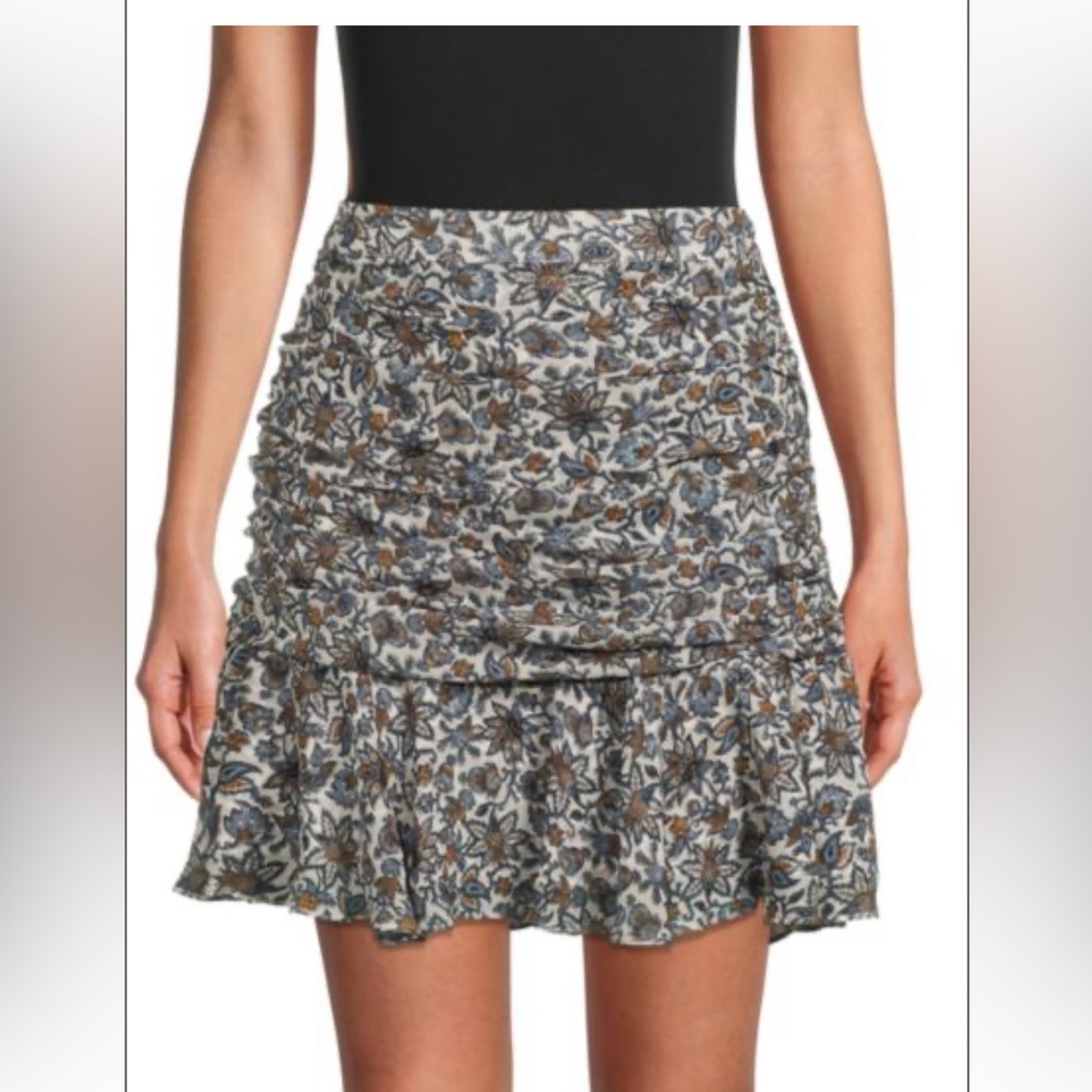 Veronica Beard Floral Mini Skirt - Blue and Brown